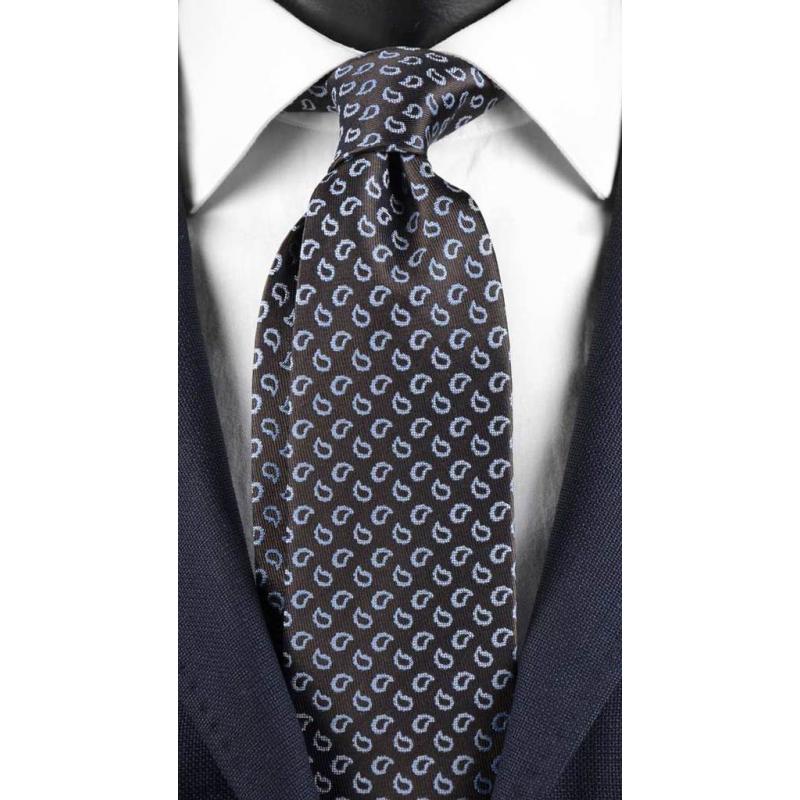 Luksusowy, brązowy krawat z jasnoniebieskimi elementami